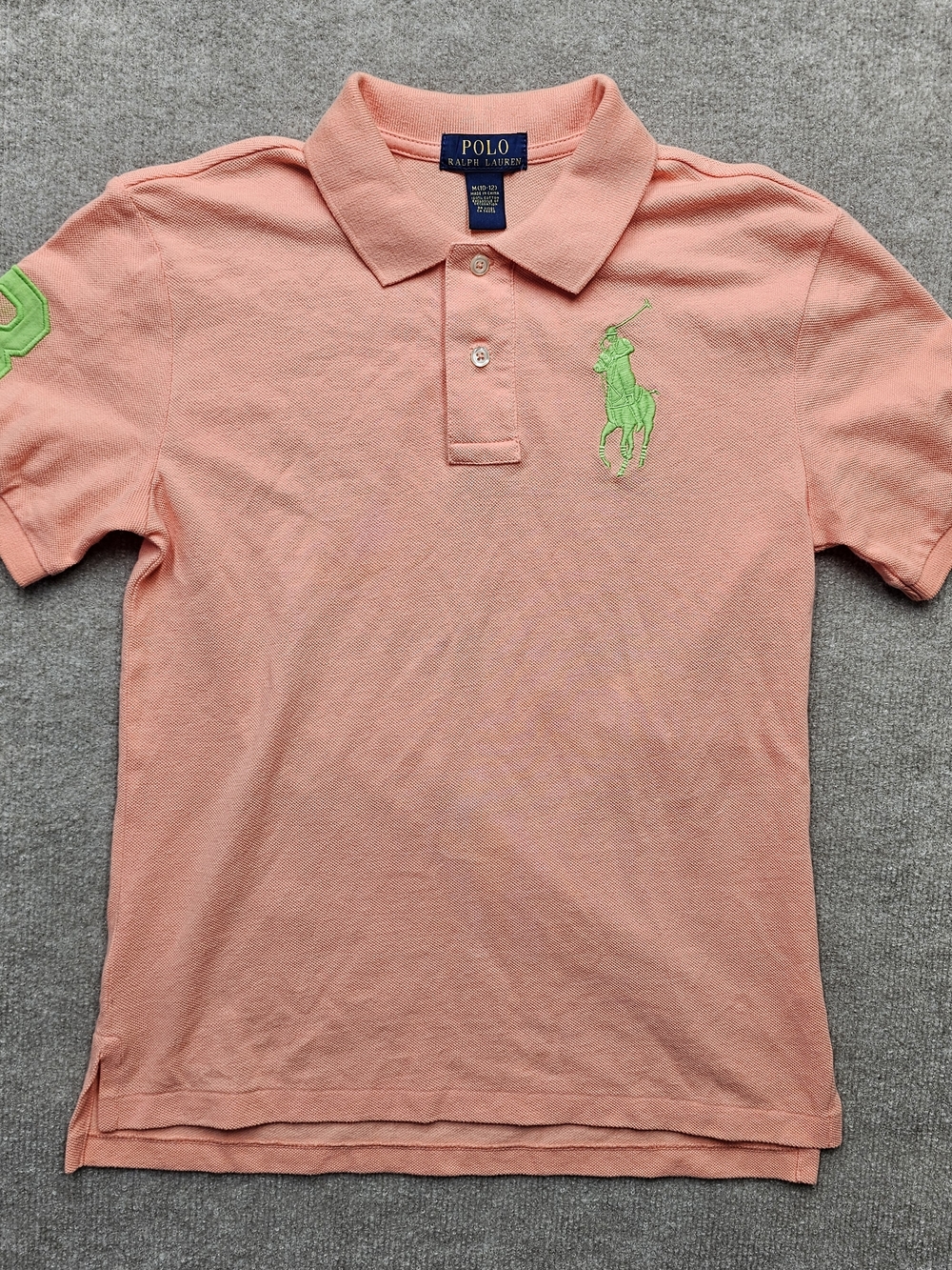 Girls Polo Ralph Lauren Big Pony Polo Pastel Peach Green Size M 10-12